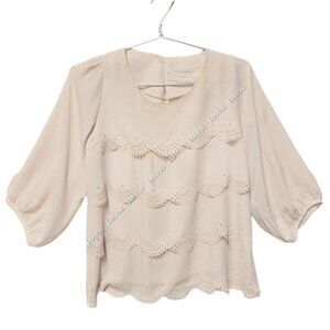 CREAM colored  Laser Cut Tiered Blouse Top Size S- NEW